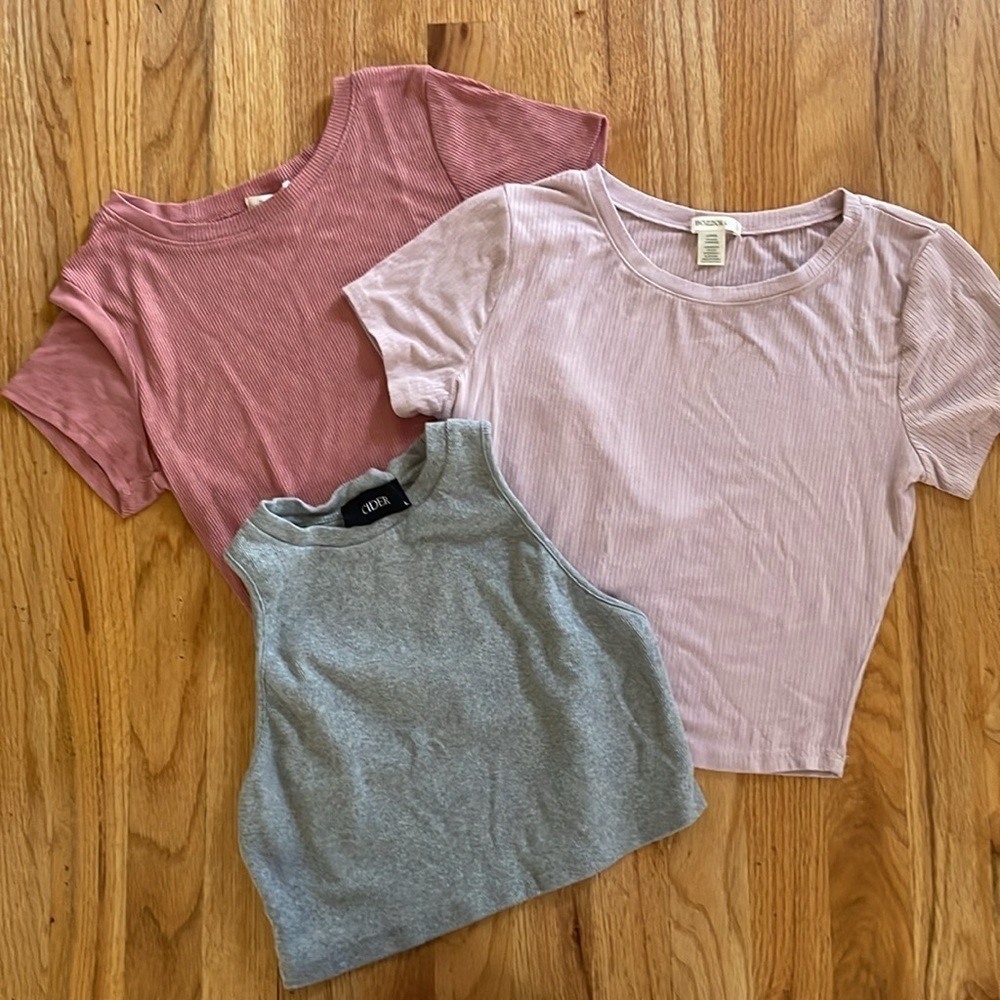 Ribbed Stretch Shirts Short Sleeve Tank Cider Bozzolo Set Junior L Pink Grey